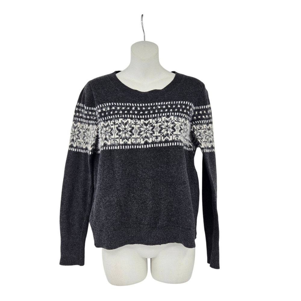 dRA Sweater S Gray Fair Isle Knit Pullover Soft Wool Mohair Blend